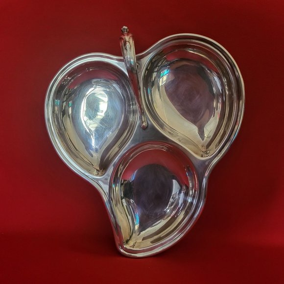 Vintage Silverplated Divided 3 Sectional Server Tray with Handle Pear Shape - Picture 1 of 14